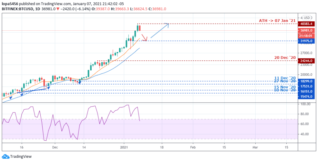 Daily Chart of BTCUSD (TradingView) - 9th January 2021