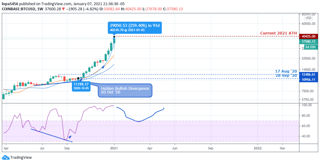 Weekly Chart of BTCUSD (TradingView) - 9th January 2021