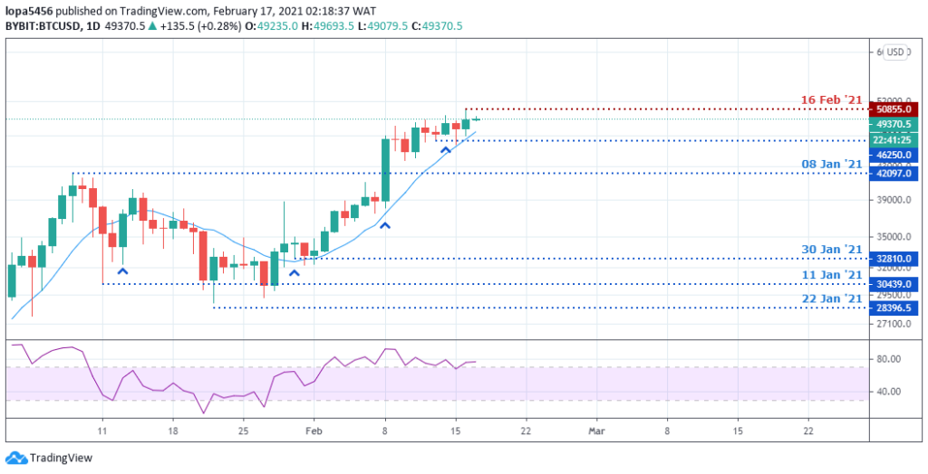 BTCUSD daily Chart - 17th Feb 2021