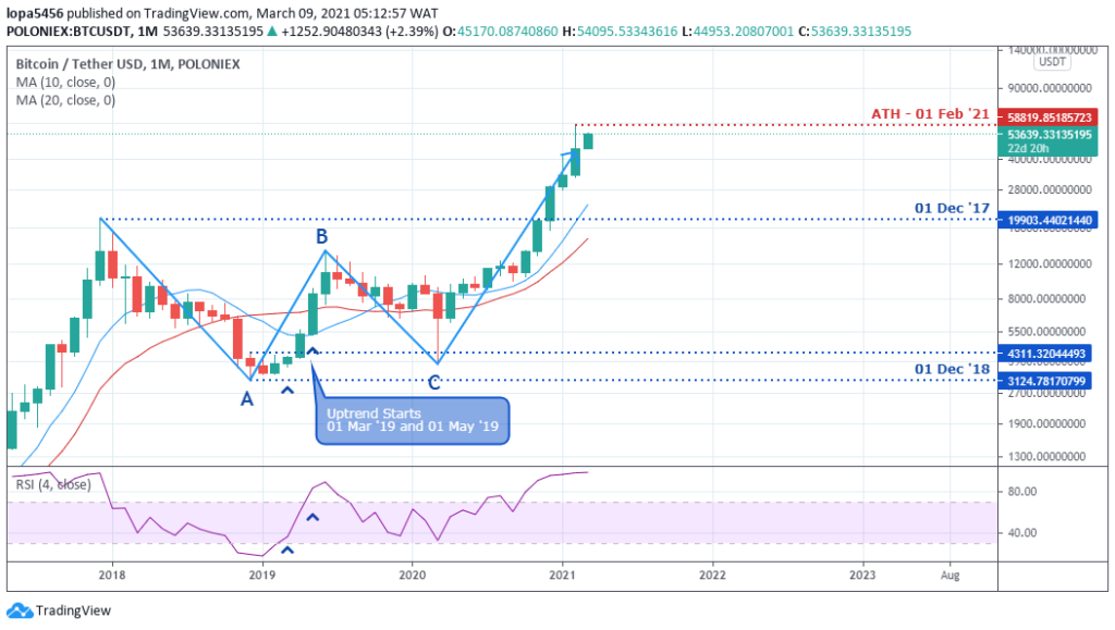 BTCUSD monthly chart - 9th March 2021