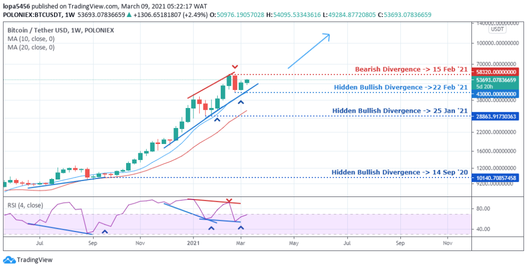 BTCUSD weekly chart - 9th March 2021