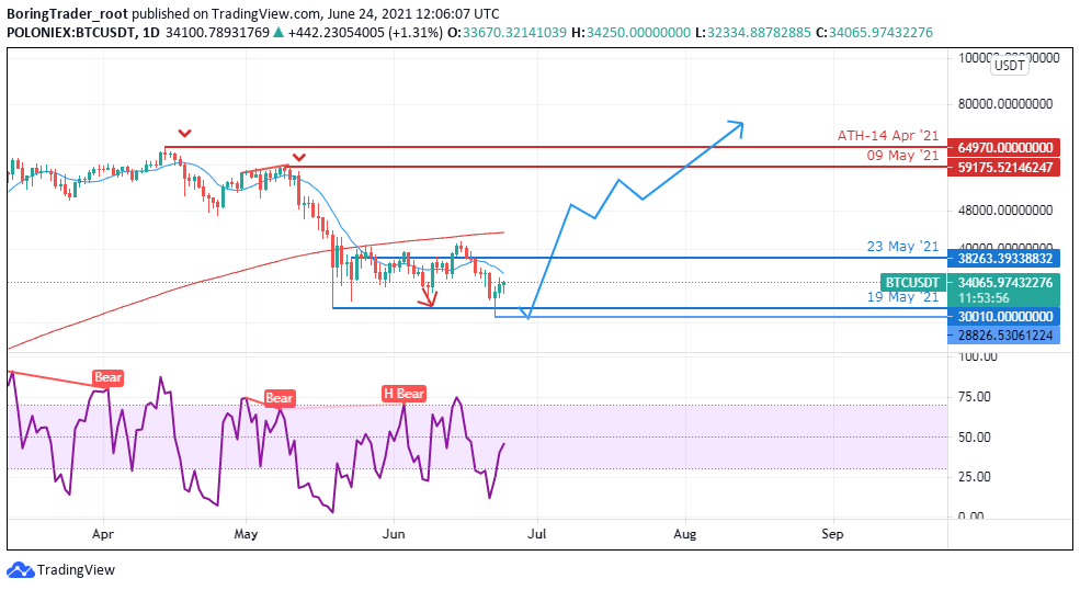 BTCUSD daily chart - 24th June 2021